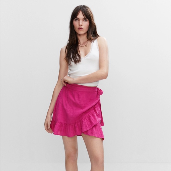 Mango Hot Pink Ruffled Wrap Mini Skirt - Picture 1 of 5